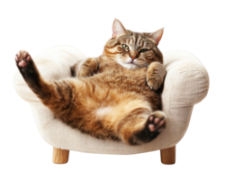 A cat is laying on its back in a chair png