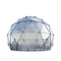 Futuristic geodesic dome structure with glass panels and metallic framework png