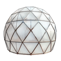 A weathered geodesic dome structure with a unique geometric design png