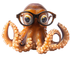 quirky octopus wearing oversized glasses, showcasing its unique personality and charm. This playful creature captures attention with its large, expressive eyes and vibrant colors png