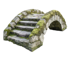 historic stone arch bridge with moss covered edges, featuring steps leading across. This charming structure blends nature and architecture beautifully png