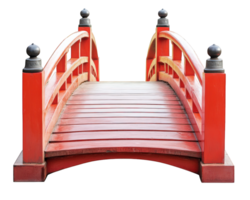 classic red Japanese garden bridge with elegantly curved design, perfect for enhancing serene landscapes and creating tranquil atmosphere png