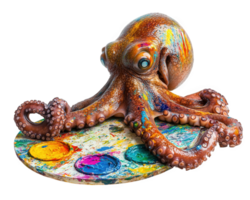 octopus with giant paint palette creating colorful masterpiece. vibrant colors and artistic expression showcase octopus creativity and unique talent png