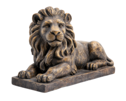 Majestic stone lion statue resting on base, showcasing intricate details and regal expression. Perfect for garden or decorative use png