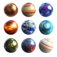 Nine Alien and Earth-Like Planets for Astronomy and Sci-Fi Designs png
