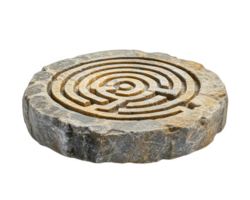 Intricate stone labyrinth design, showcasing artistic craftsmanship and unique patterns. Perfect for decorative purposes or as garden feature png