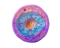 vibrant, high magnification image of cell structure showcasing intricate details and colors. central nucleus is surrounded by colorful cytoplasm, highlighting cellular components png