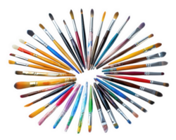 vibrant collection of paintbrushes arranged in circular pattern, showcasing various colors and sizes, perfect for artists and creative projects png