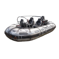 Weathered White and Gray FourSeater Inflatable Rigid Hull Boat with Roll Bar png