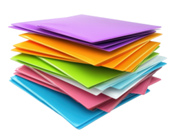 A stack of colorful paper files on a black background png