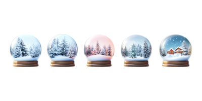 Realistic Christmas Snow Globes Collection on Transparent Background png