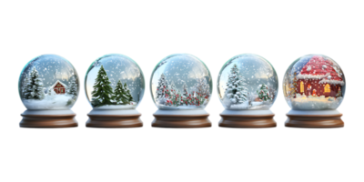 Various Styles of Christmas Snow Globes on Transparent Background png