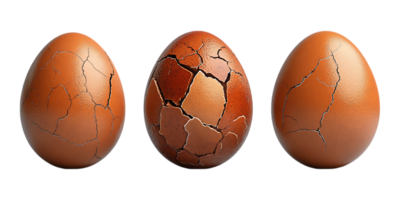 Pack of Realistic Cracked Brown Eggs from Front and Top View on Transparent Background for Food Branding png