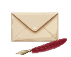 An envelope with a feather and a quill png