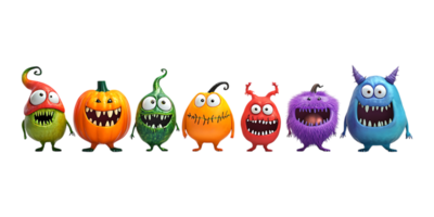 Pack of Realistic 3D Halloween Monsters in Different Styles on Transparent Background for Spooky Designs png