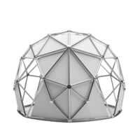 A 3D Render of a Modern Geodesic Dome Structure with White Panels and a Chrome Frame png