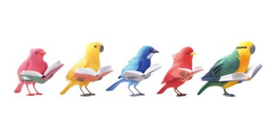 Collection of Realistic 3D Birds Reading for Learning Illustrations on Transparent Background png