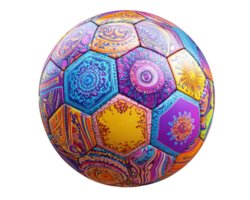 A colorful soccer ball with a pattern on it png