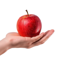 A Single Red Apple Resting in an Open Palm a Close Up Studio Shot png
