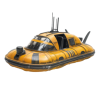 Detailed View of a Vintage Yellow and Black Hovercraft with Multiple Antennas png