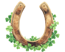 A horseshoe surrounded by clover leaves png