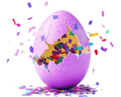 An easter egg is broken open with confetti png
