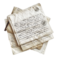 A Stack of Antique Letters and Envelopes with Handwritten Script and Postage Stamps png