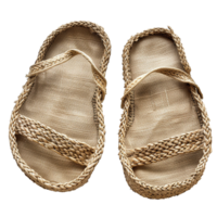 Pair of Handmade Woven Sandals with Natural Fiber Upper and Braided Straw Sole png