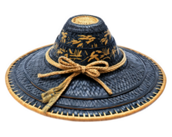 A straw hat with a gold and black design png