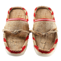 único feito à mão serapilheira chinelos com vermelho e branco aparar confortável e à moda calçados png