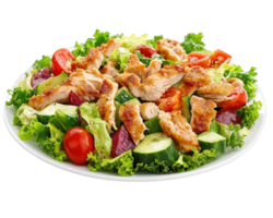 A salad with chicken, tomatoes and cucumbers png
