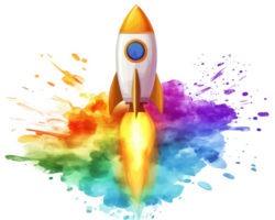 A colorful rocket is flying through the air png