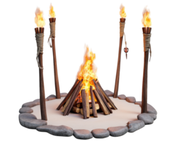 A fire pit with three sticks and a small fire png