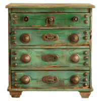 Rustic Green FourDrawer Wooden Chest with Antique Brass Hardware png