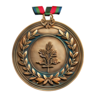 Bronze Medallion with Intricate Laurel Wreath and Branch Design png