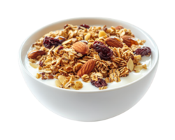 Granola with almonds and cranberries in a bowl on a black background png