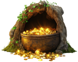A pot filled with gold coins on a black background png