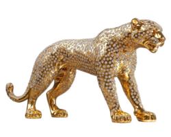 un oro leopardo estatua con diamantes en eso png