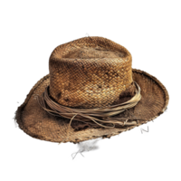 A weathered and worn straw hat showing the effects of time and the elements png