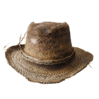 A wellworn vintage straw hat with a wide brim and woven texture png