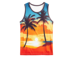 A tank top with palm trees and the sun setting png