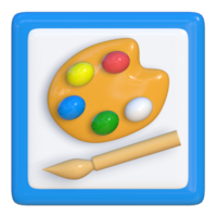 Simple 3d icon of a paint palette with a brush. Suitable for presentation media, design templates, brochures, promotional media and advertising. png