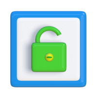 Simple 3d icon of unlocked padlock. Suitable for presentation media, template design, brochures, promotional media and advertisements. png