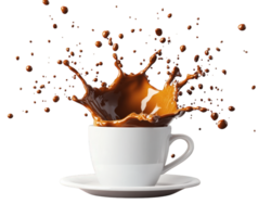 A cup of coffee with chocolate splashing into it png