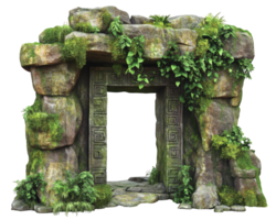 An entrance to a cave with plants growing on it png