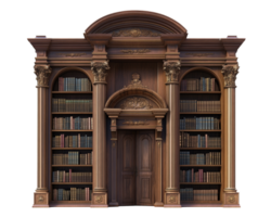 An old library with bookshelves and a door png