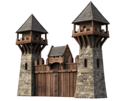 A medieval castle with two towers and a gate png