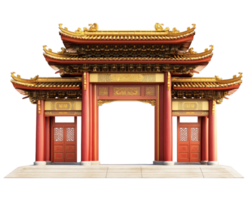 Chinese gate with red and gold decorations png