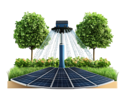 A solar powered sprinkler with trees and grass png