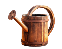 A wooden watering can with a wooden handle png